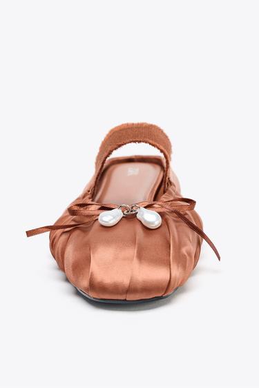 SATIN-EFFECT SLINGBACK SHOES - Russet Brown by Zara - Image 5