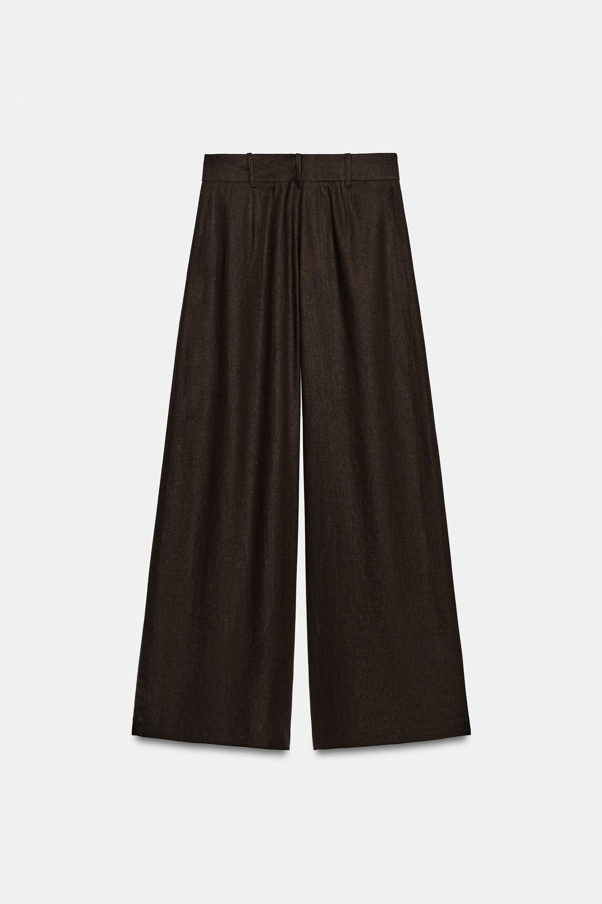 Zara Geniş Paça Keten Pantolon görsel 7