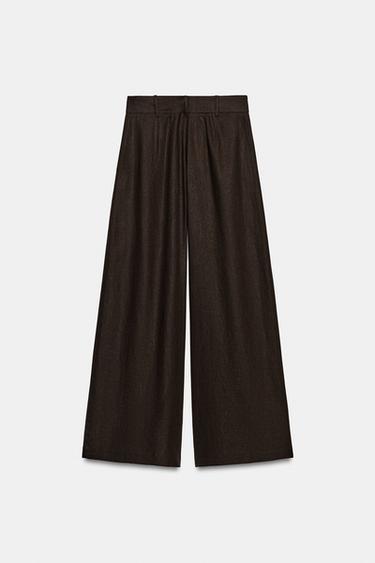 PANTALON LARGE AVEC LIN - Marron de Zara - Image 6
