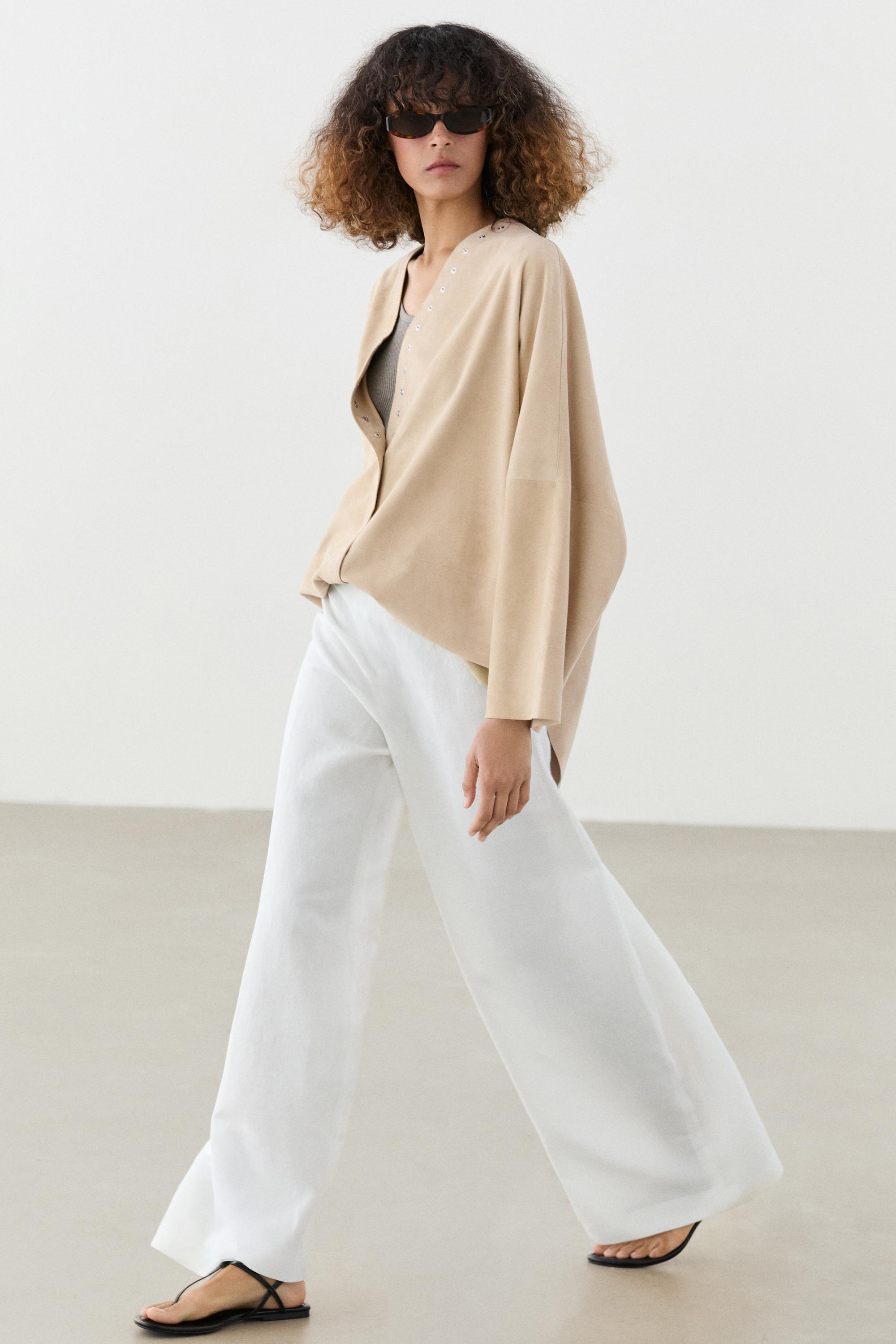 Suede leather shirt with snap button detail