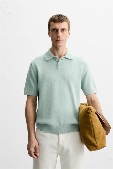 TEXTURED KNIT POLO SHIRT - Light blue by Zara