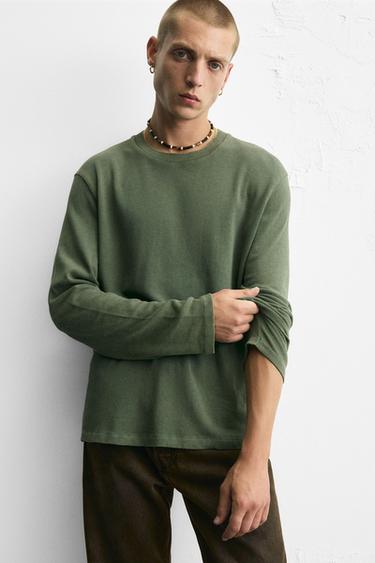 CAMISOLA DE ALGODÃO LAVADO - verde lavado da Zara