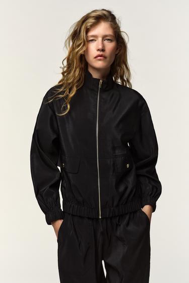 Zara HIGH COLLAR BOMBER JACKET - Black