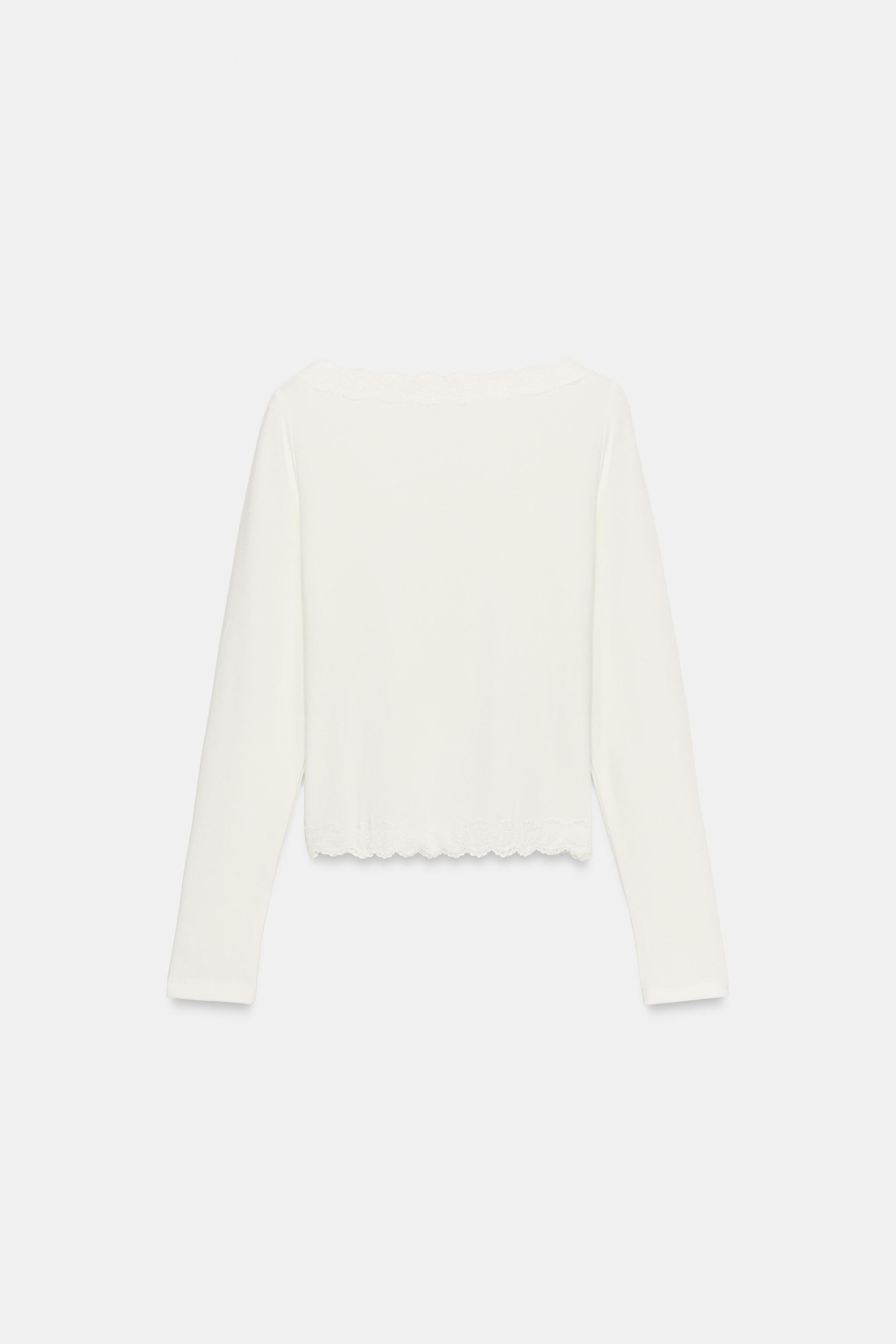 Zara Geniş Yaka Dantelli Top görsel 5