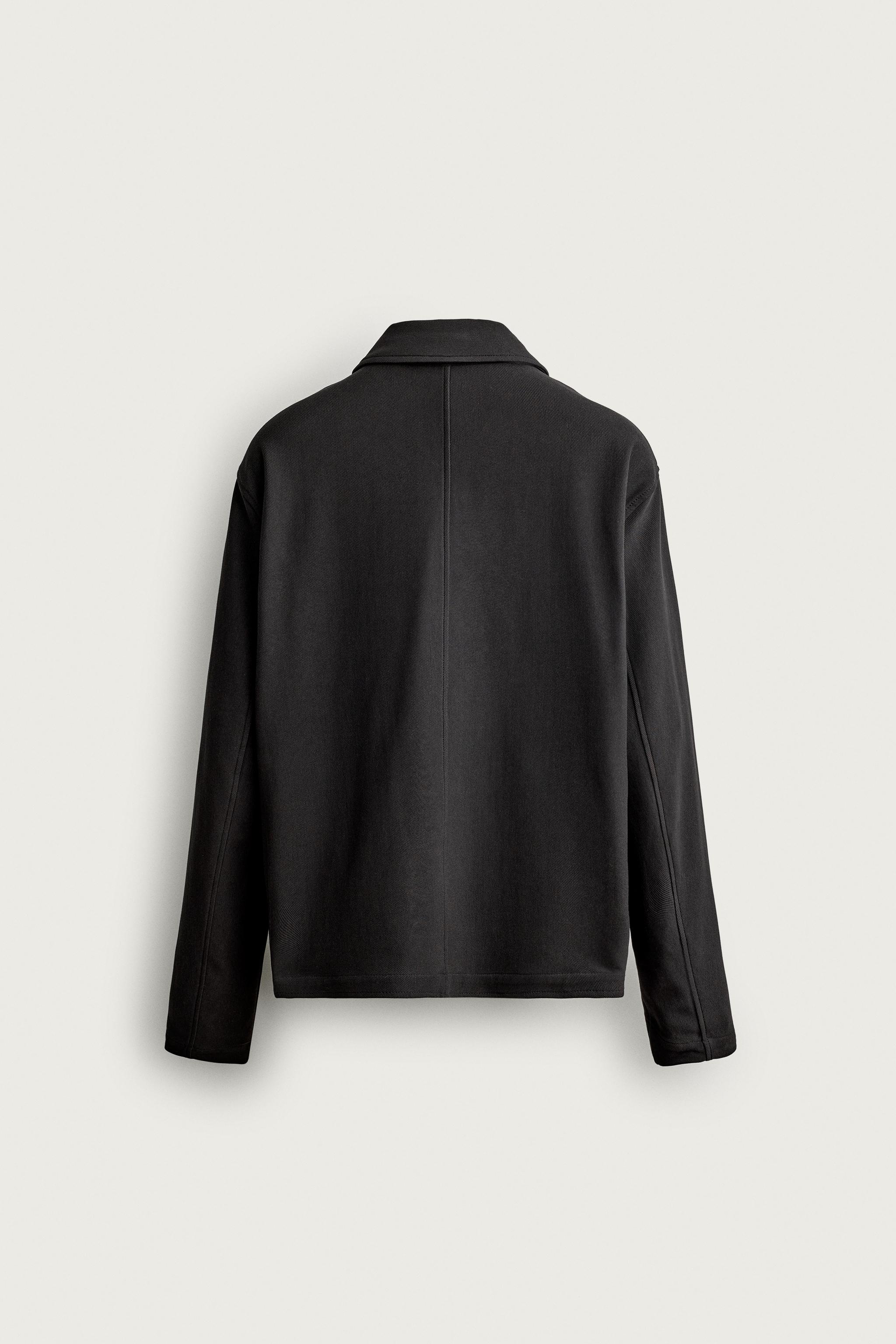 REGULAR FIT ZIP-UP OVERSHIRT — Black