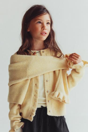 RUFFLE KNIT CARDIGAN WITH WOOL - Mustard Yellow by Zara