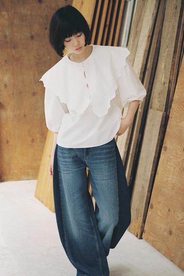 JEANS BALLOON OVERSIZE TRF 하이웨이스트 - Zara 네이비