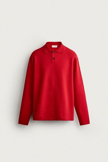 RELAXED FIT SOFT KNIT POLO SHIRT - Red by Zara
