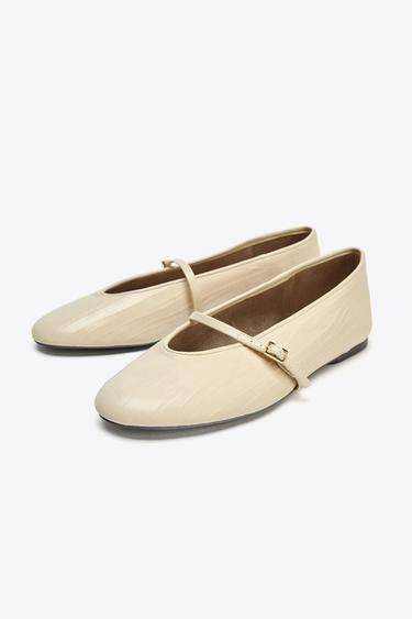LEATHER BALLERINA - Ecru White by Zara - Image 3