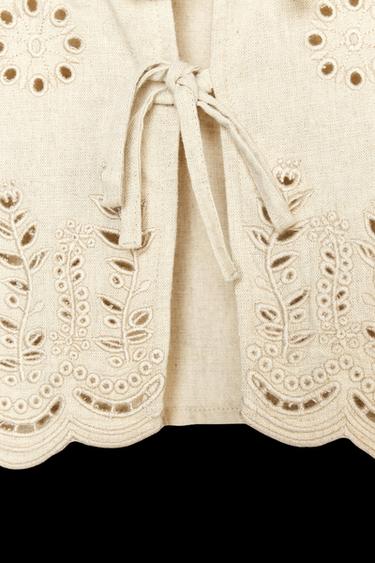 LINEN BLEND WAISTCOAT WITH CUTWORK EMBROIDERY - Ecru by Zara