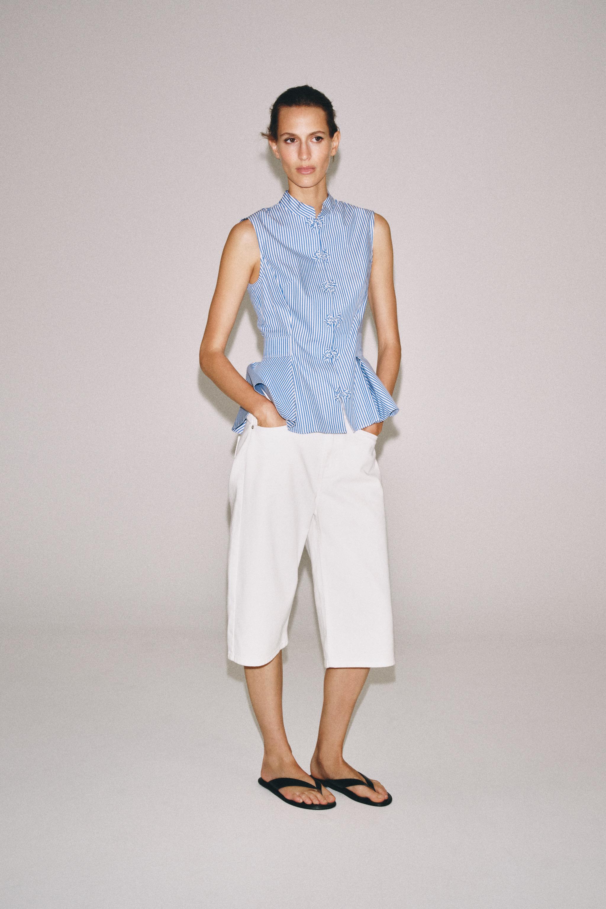 Женские рубашки Zara STRIPED PEPLUM SHIRT — фото 4