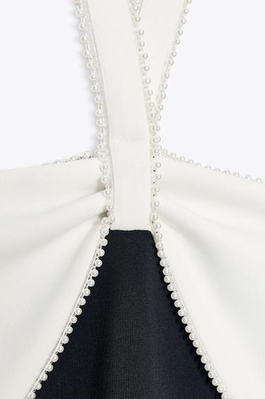 Zara STRETCH BOW MIDI DRESS - Black / White