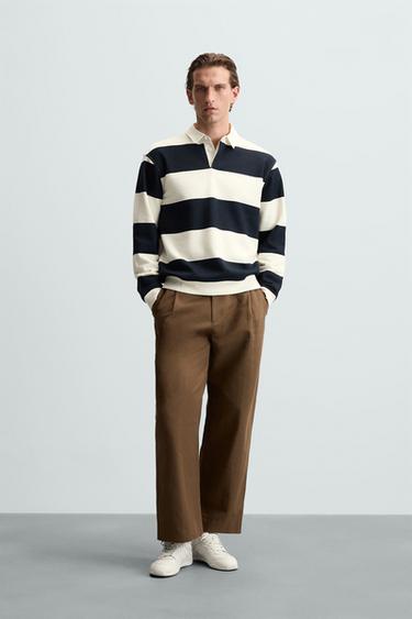 Zara CONTRAST COLLAR POLO SWEATSHIRT - Ecru / Navy - Image 0