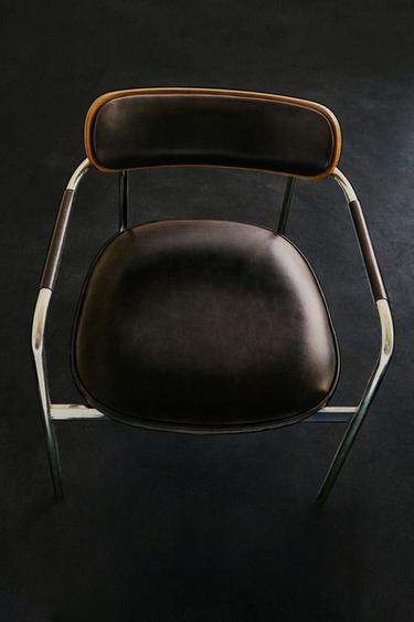 LEATHER AND STAINLESS STEEL CHAIR - Chocolate brown by Zara