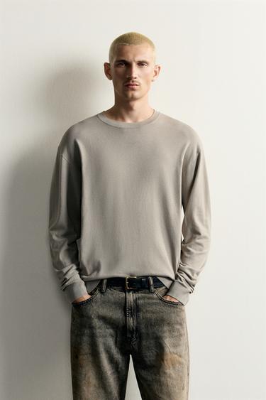 BASIC REGULAR FIT JUMPER - Grey / Beige by Zara