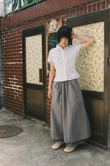 콤비 레이어드 미디 스커트 - Zara 미디움 그레이