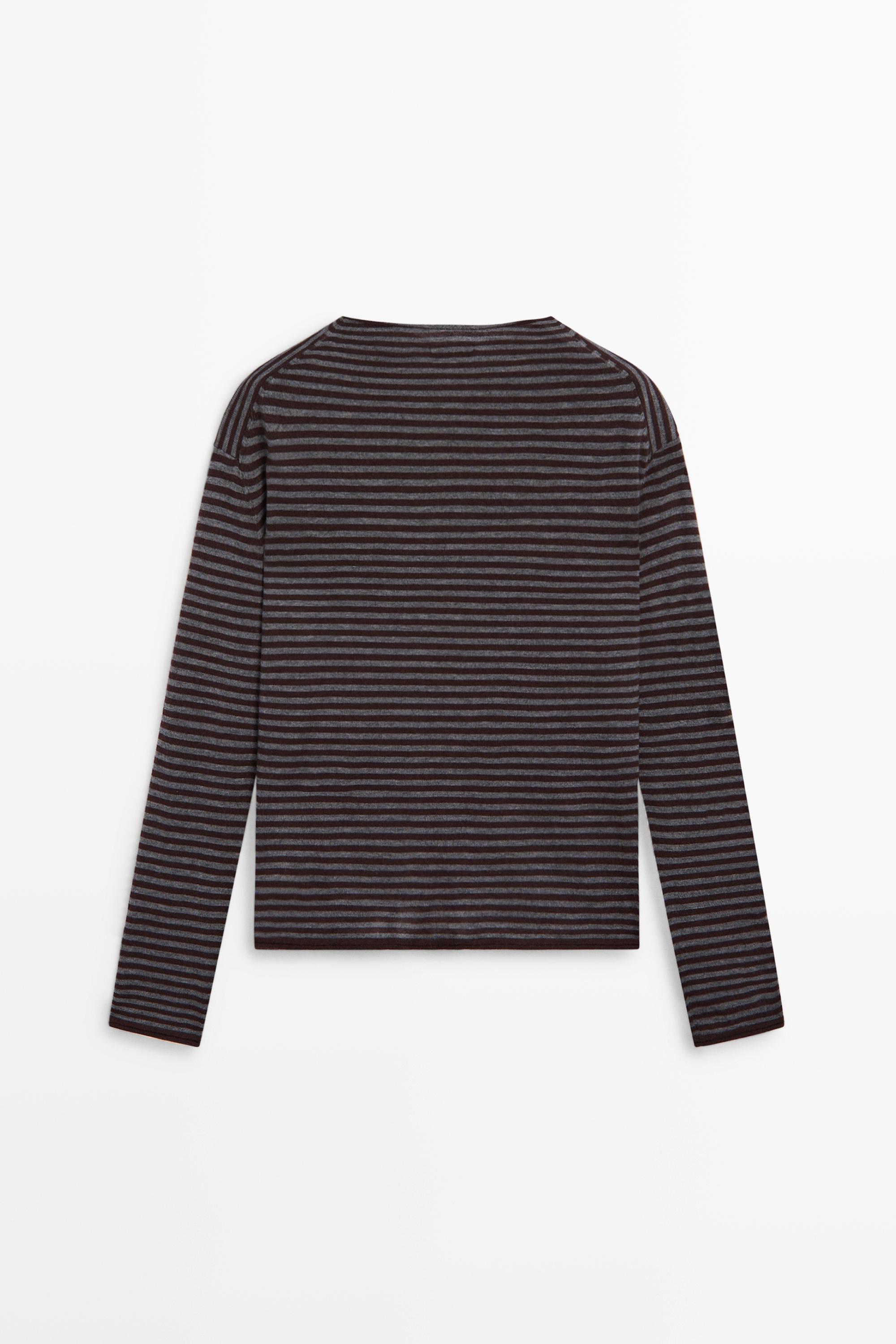 Striped knit sweater with mock turtleneck