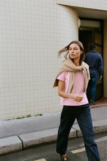 T-SHIRT AUS FESTEM BAUMWOLLSTOFF - Rosa von Zara