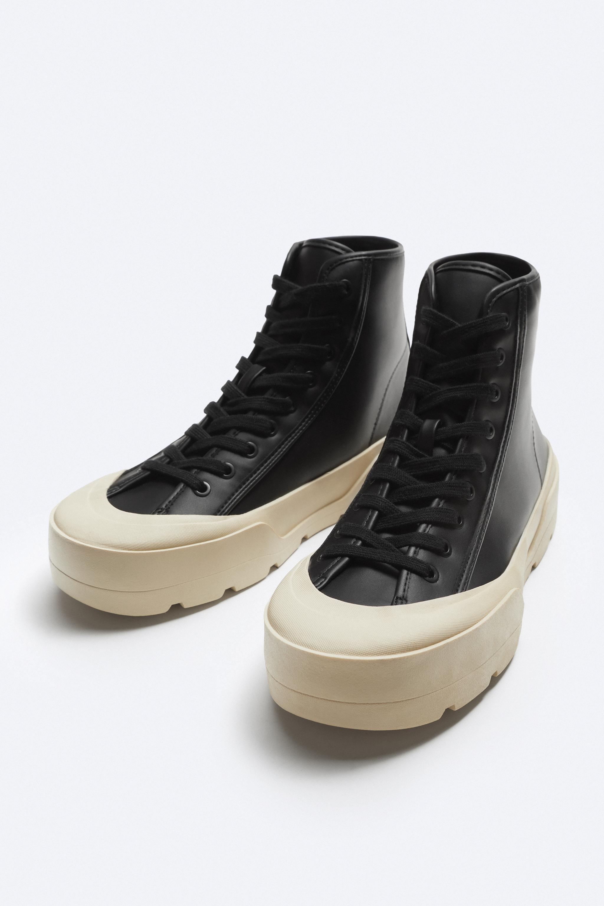 Mens black leather on sale high top trainers