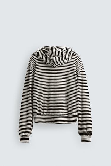 SWEAT JACQUARD RAYURES ZIP HOODIE - Blanc / Noir de Zara - Image 8