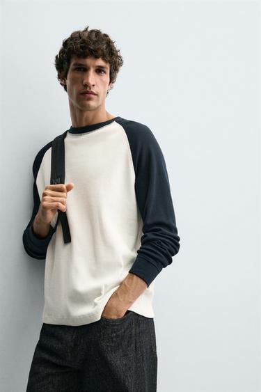 T-SHIRT COLOR BLOCK - Bleu marine / Blanc de Zara - Image 5