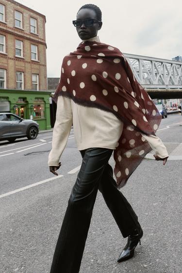 POLKA DOT PRINTED SCARF - Brown by Zara
