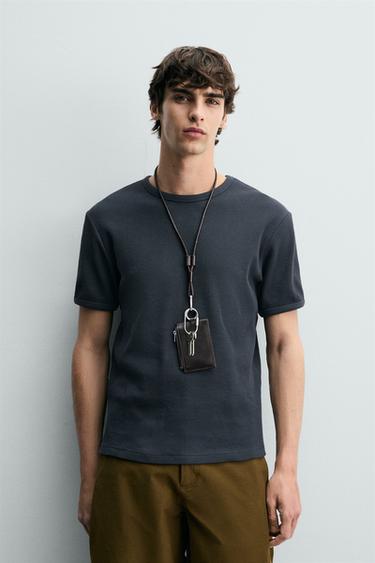 Zara MAJICA MREŽASTE STRUKTURE – plava / čelik