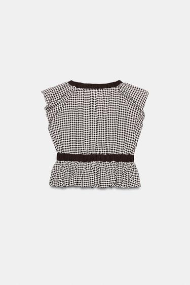 TOP BALLON À CARREAUX VICHY ET NŒUD - Marron / Écru de Zara - Image 7