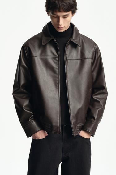 Zara 仿皮飛行員夾克 - 巧克力棕色