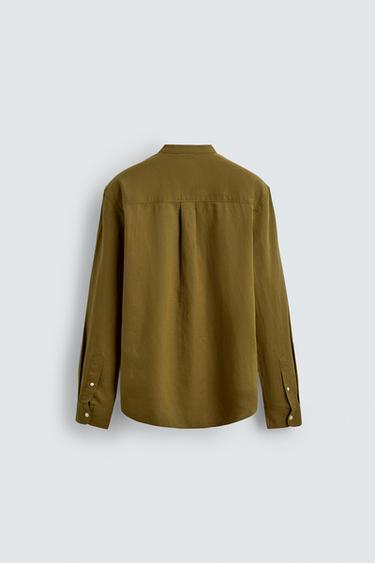 БАВОВНЯНО-ЛЛЯНА СОРОЧКА RELAXED FIT - Оливково-зелений Zara