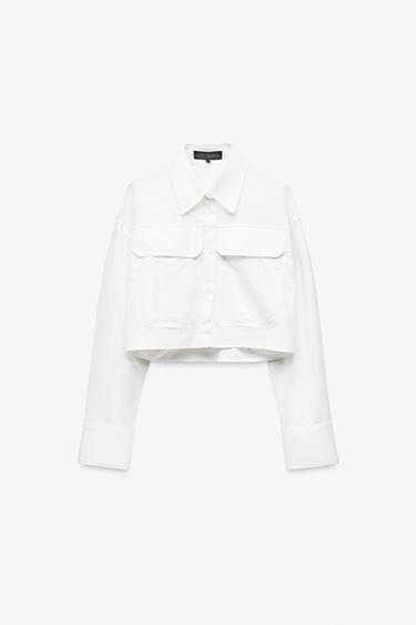 CAMISA CROPPED POPELINA - Branco de Zara
