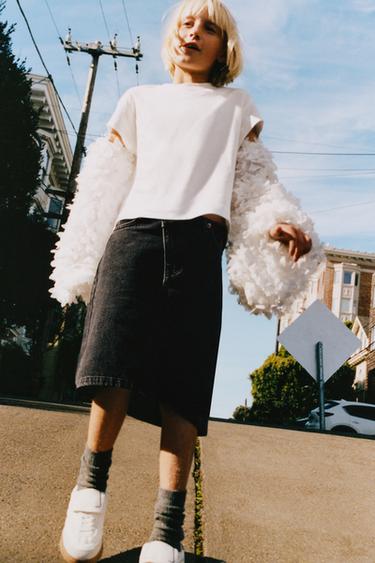 Zara DENIM MIDI SKIRT - Black