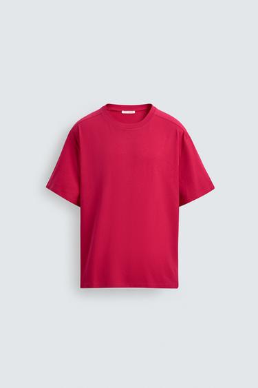 RELAXED FIT SEAM DETAIL T-SHIRT - Fuchsia by Zara