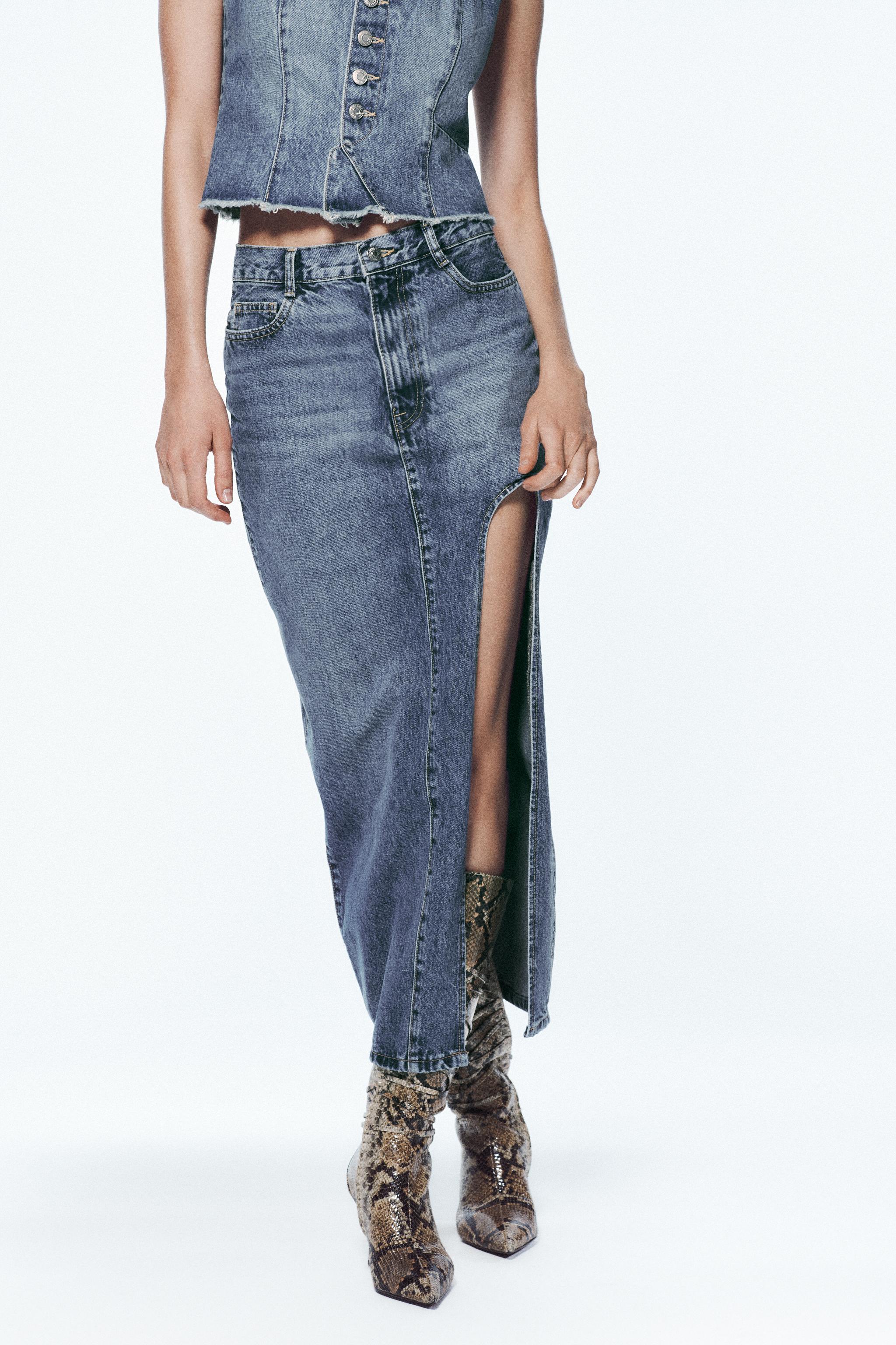 High waisted denim skirt cheap zara