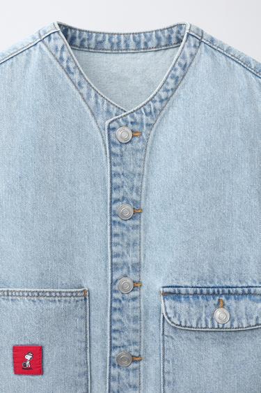 SNOOPY PEANUTS™ DENIM WAISTCOAT - Light blue by Zara - Image 2