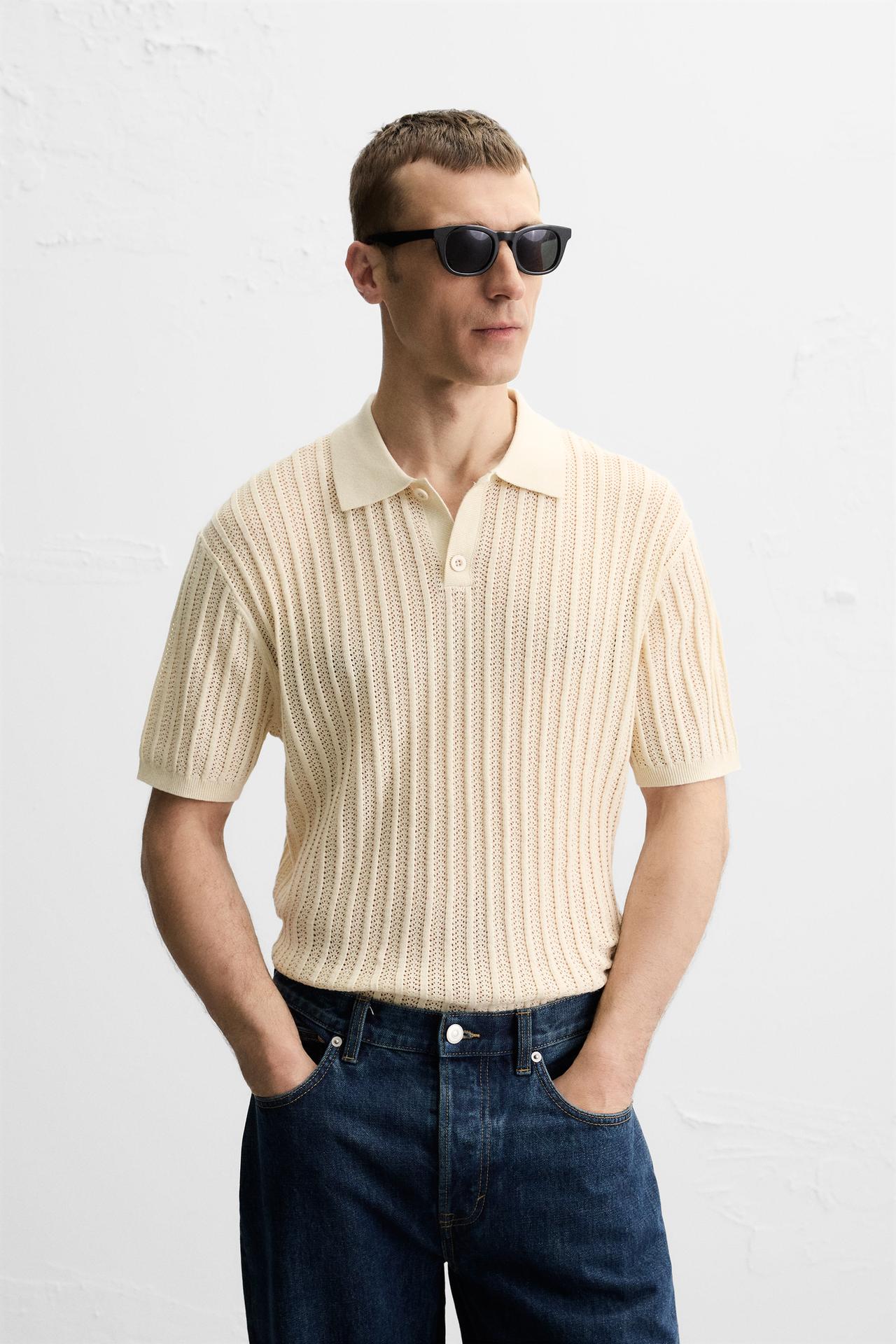 COTTON/LINEN KNIT POLO SHIRT - Ecru by Zara