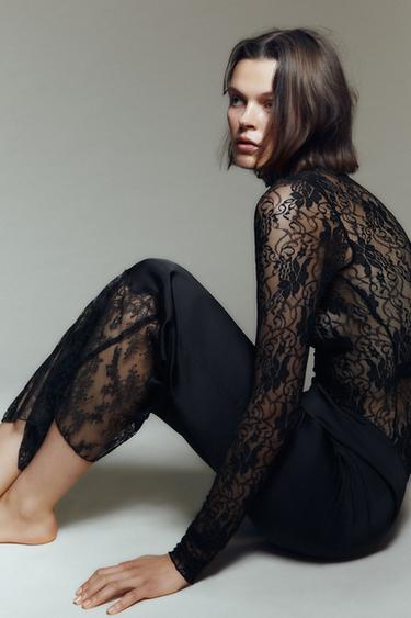 SATIN TROUSERS WITH LACE - Black by Zara