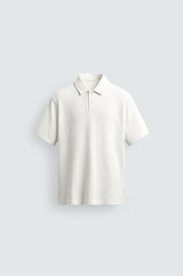 Zara WAFFLE TEXTURED POLO SHIRT - Ecru