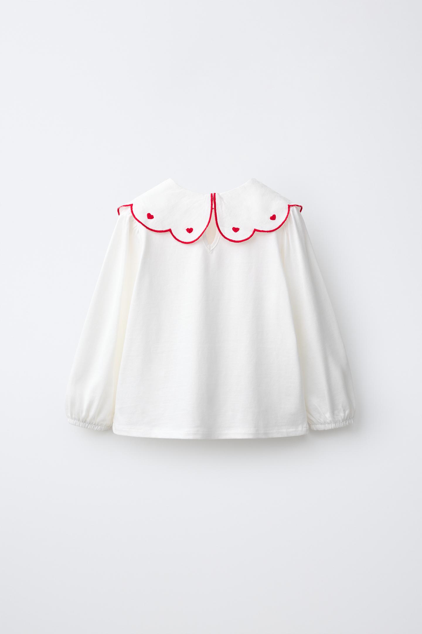 Детская футболка Zara Embroidered Peter Pan Collar, цвет: Устричный белый — фото 2