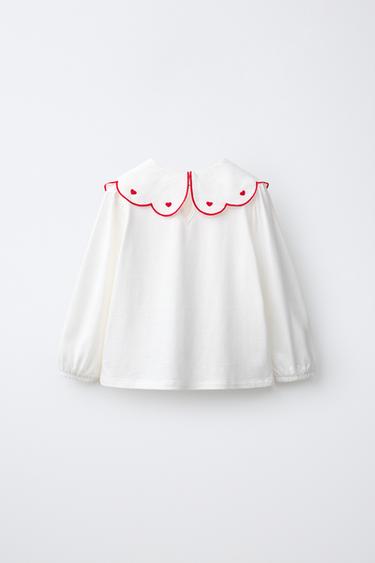 EMBROIDERED PETER PAN COLLAR T-SHIRT — Oyster-white 2