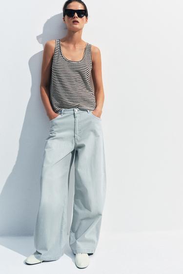 STRIPED COTTON AND LINEN TOP - Ecru / Brown by Zara