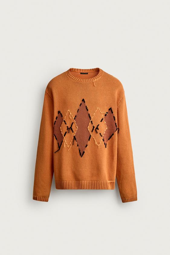 JERSEY RELAXED FIT JACQUARD GEOMÉTRICO - Naranja de Zara - Imagen 0