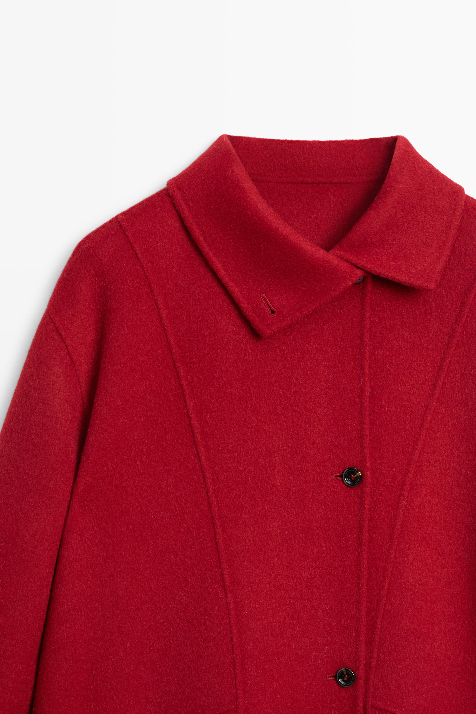 Long coat with asymmetrical collar detail - Red | ZARA United States