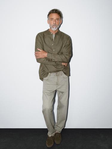 Zara Regular fit linen shirt delavé - Green