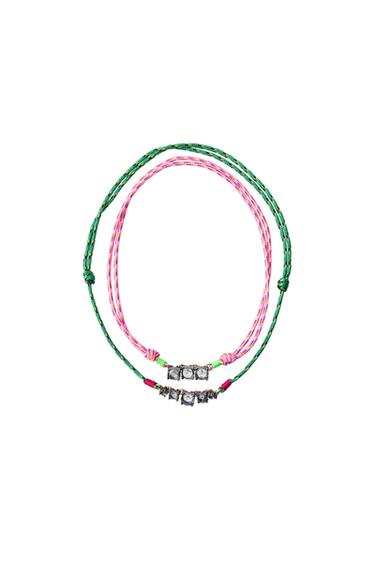 PACK OF CORD NECKLACES WITH RHINESTONES