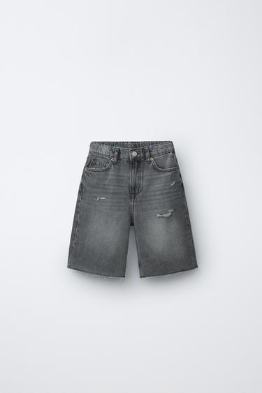 ДЖИНСОВЫЕ ШОРТЫ WIDE FIT С РАЗРЕЗАМИ — СВЕТЛО-СЕРЫЙ от Zara