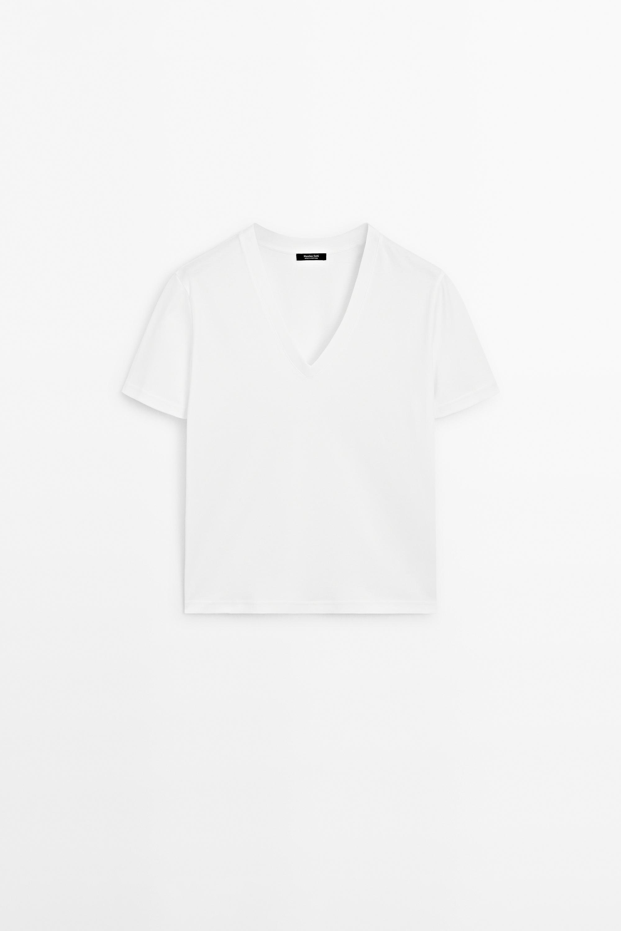 100% cotton interlock V-neck T-shirt