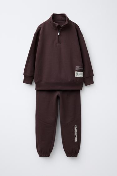ZIP-UP SWEATSHIRT AND LABEL JOGGERS SET - Aubergine by Zara