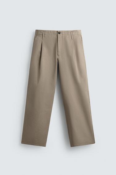 PLEATED CHINO TROUSERS - Sand by Zara