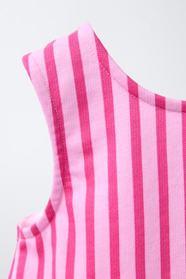 T-SHIRT À RAYURES AVEC PÉPLUM ET BIAIS EN CONTRASTE - Fuchsia de Zara - Image 2